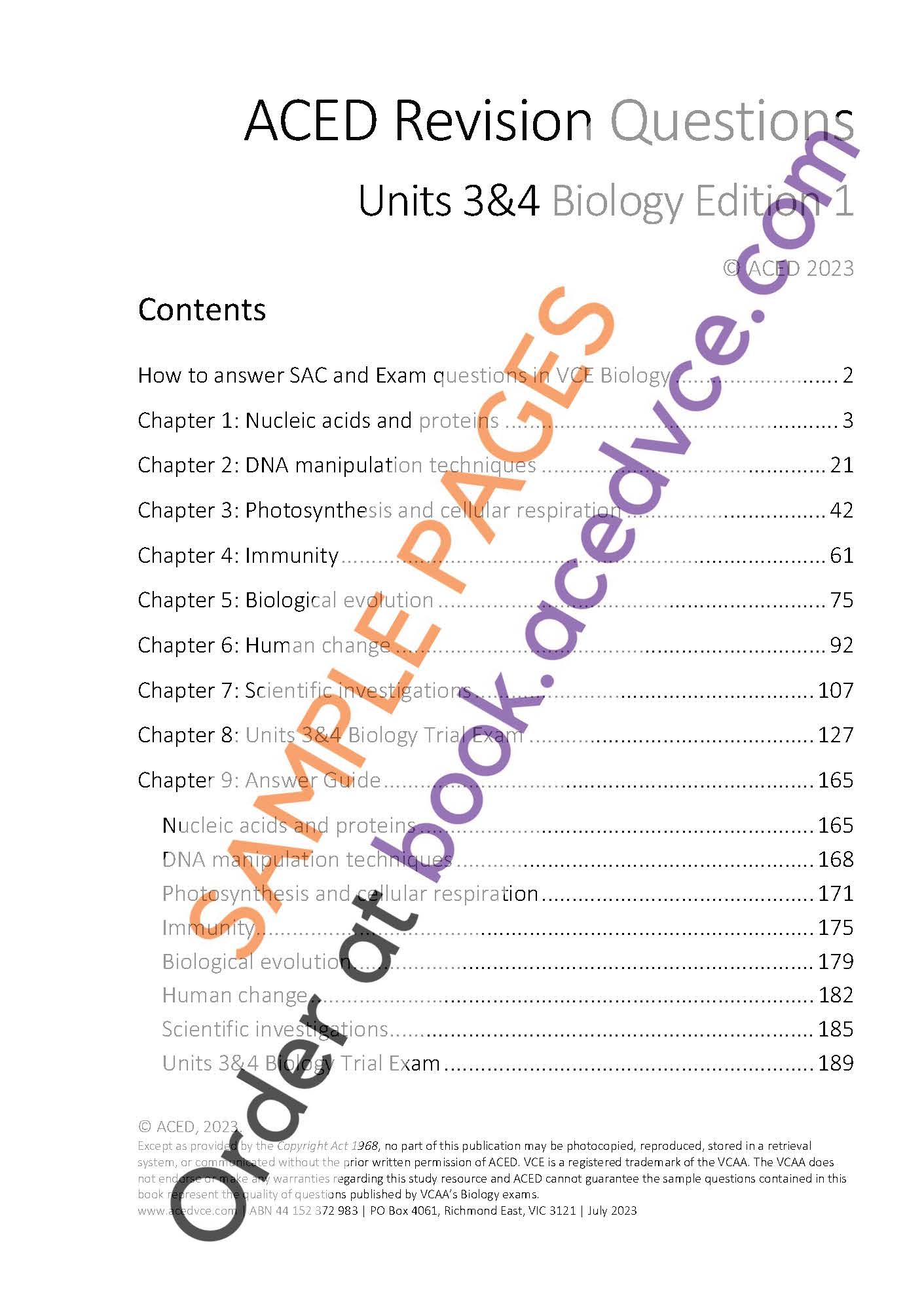 ACED Revision Questions Book - Units 3&4 Biology Edition 1