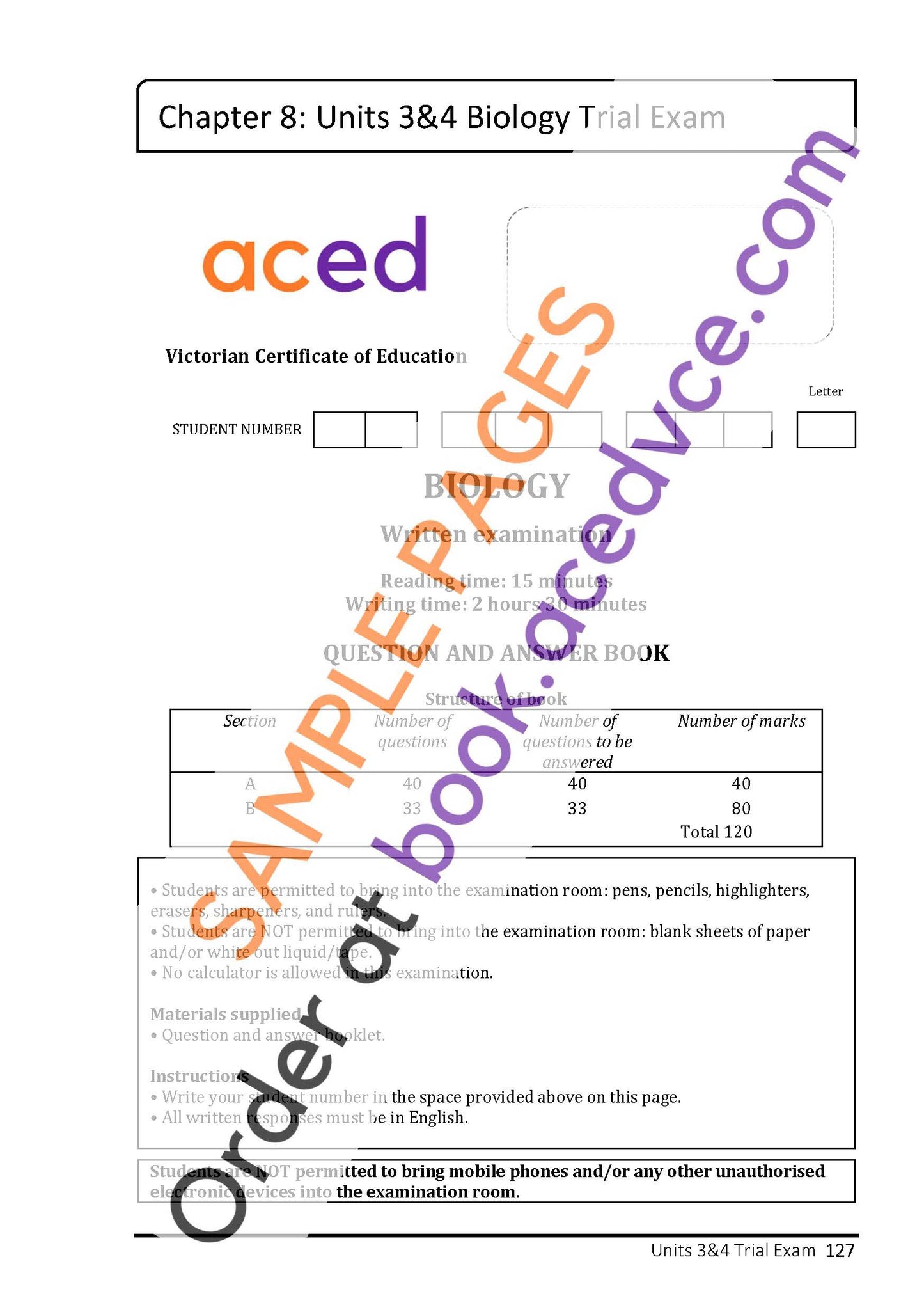 ACED Revision Questions Book - Units 3&4 Biology Edition 1