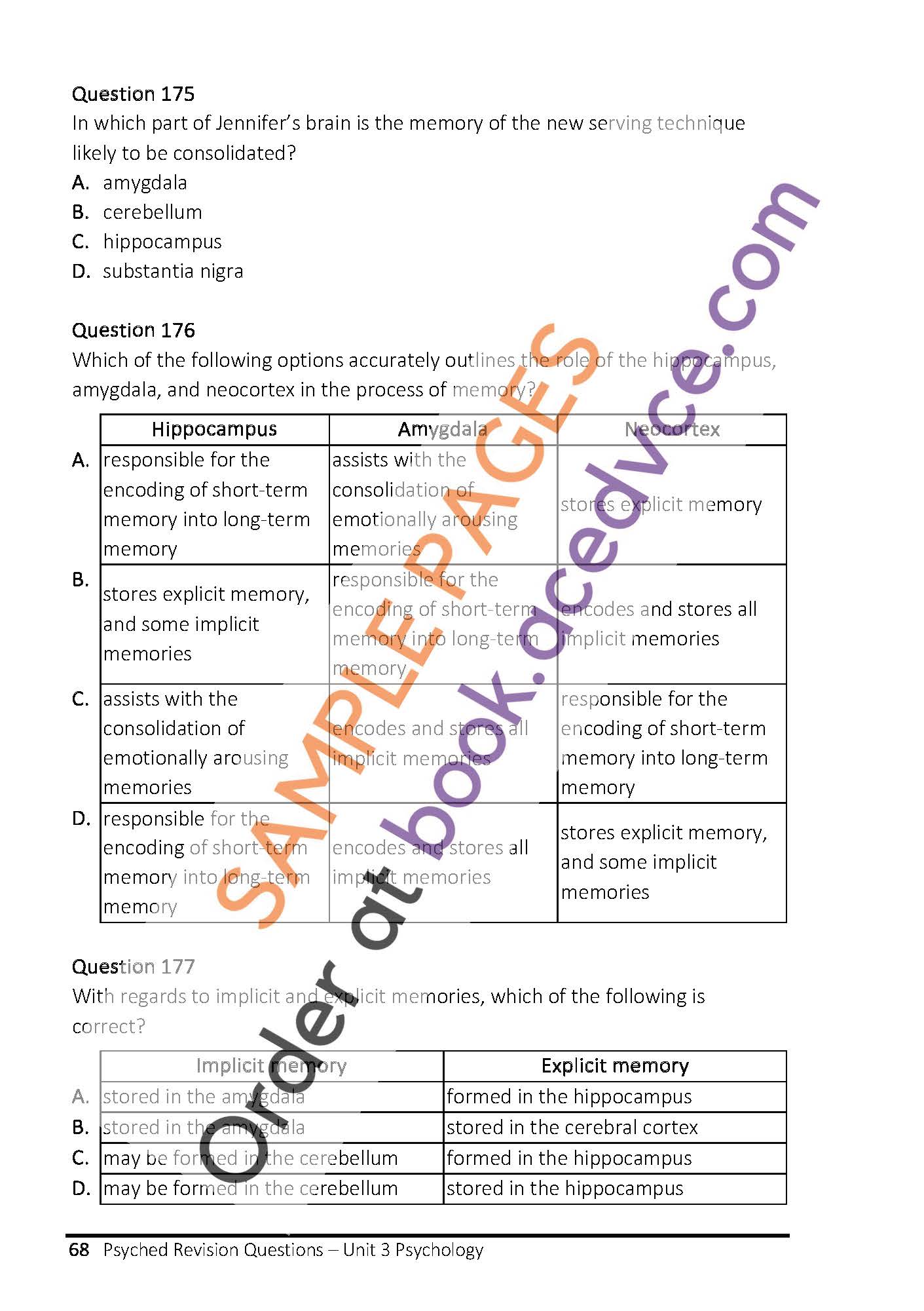 Psyched Revision Questions Book - Unit 3 Psychology Edition 1