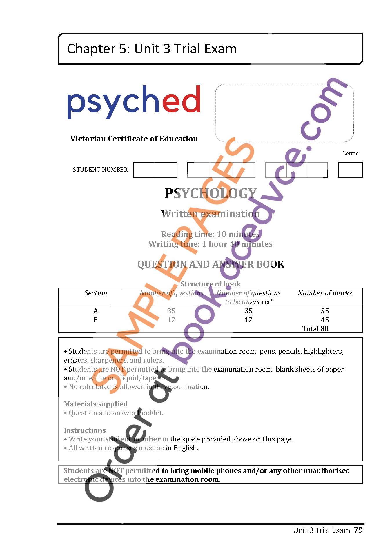 Psyched Revision Questions Book - Unit 3 Psychology Edition 1