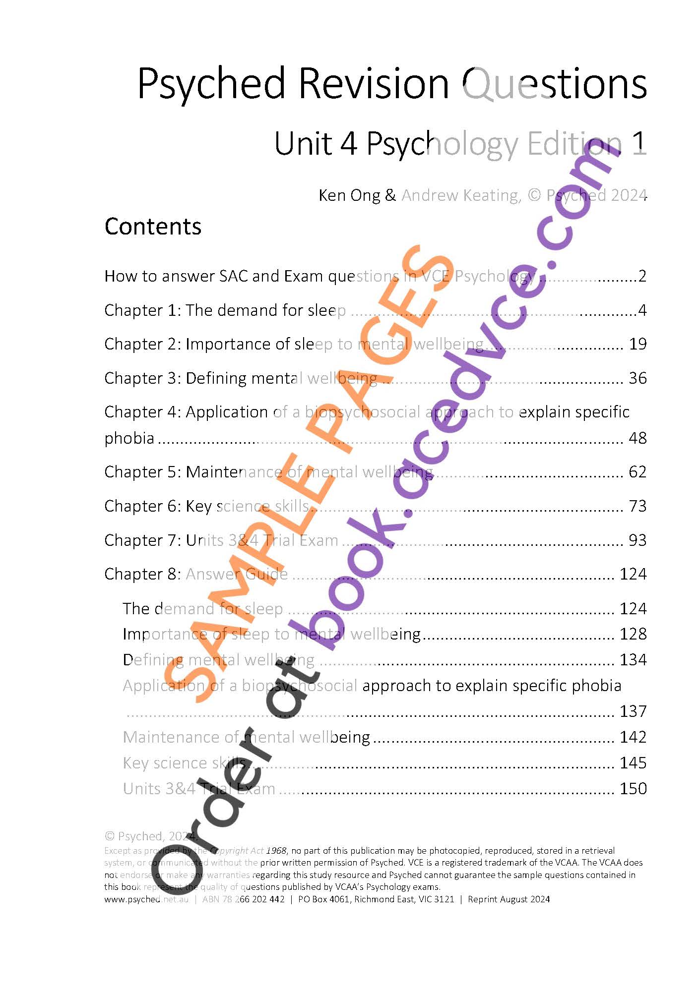 Psyched Revision Questions Book - Unit 4 Psychology Edition 1