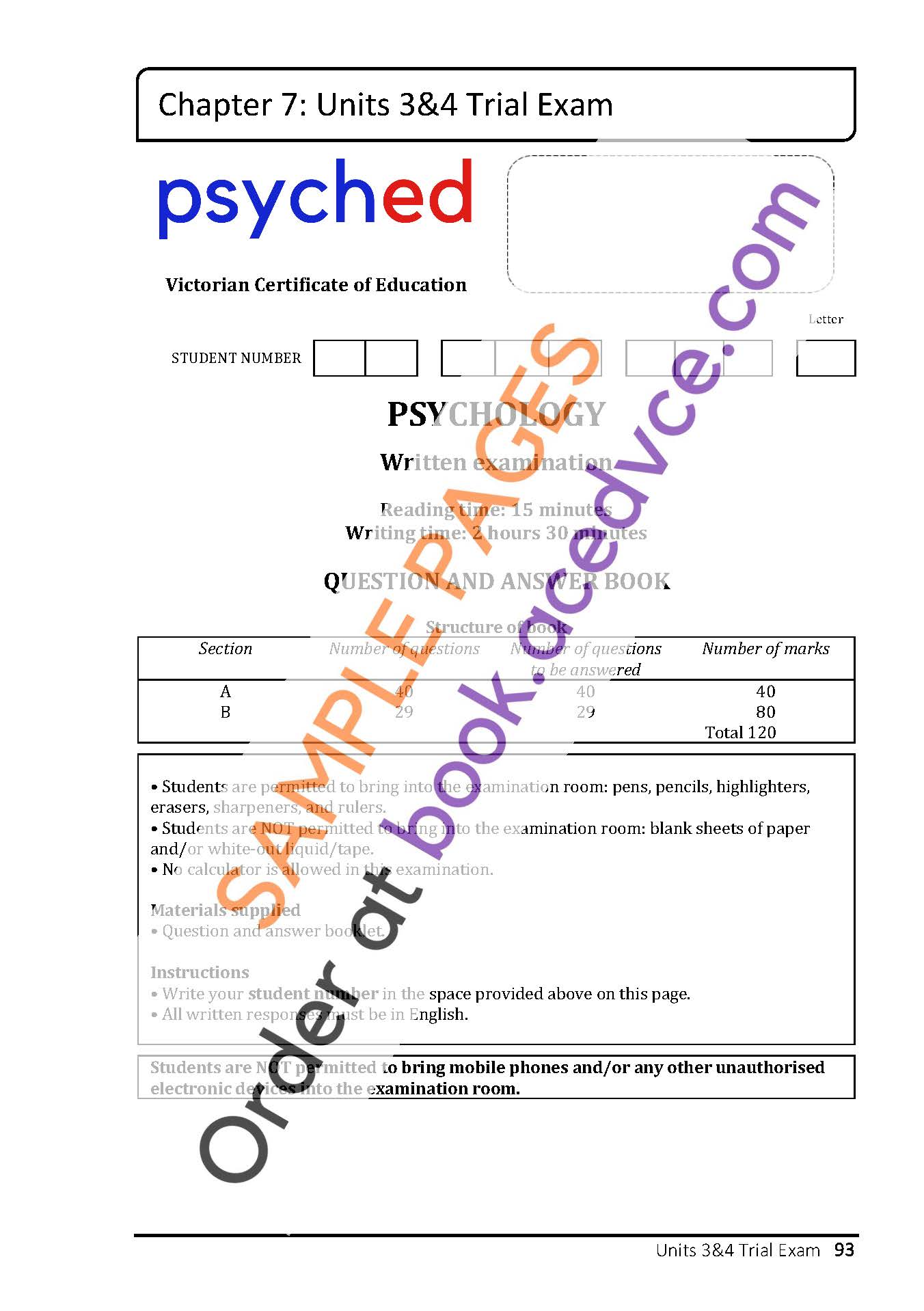 Psyched Revision Questions Book - Unit 4 Psychology Edition 1