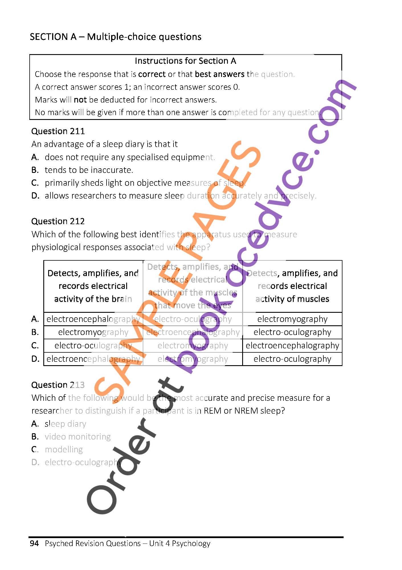 Psyched Revision Questions Book - Unit 4 Psychology Edition 1