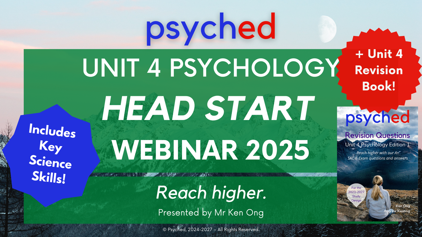 VCE Unit 4 Psychology Head Start Webinar - 15th June 2025, 9am-12pm + Unit 4 Revision Questions Book Bundle
